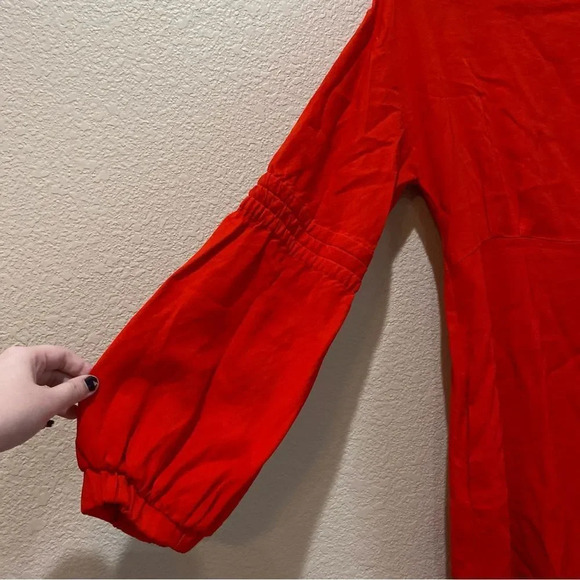 LINE & DOT Button Back Dress Red Square Neck Long Sleeve Pockets Size Large - Picture 5 of 10